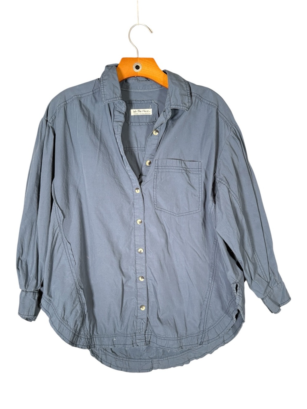 Free People We The Free Blue Poplin Oversized Shirt Collared XS